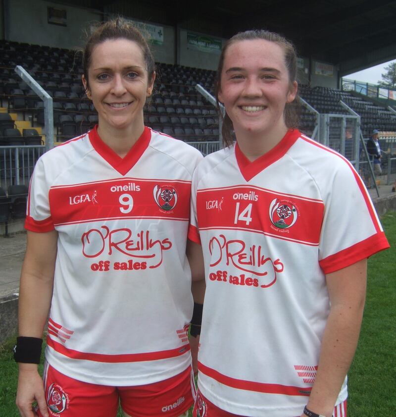 A young Caitriona O’Hagan with Caroline O’Hanlon 