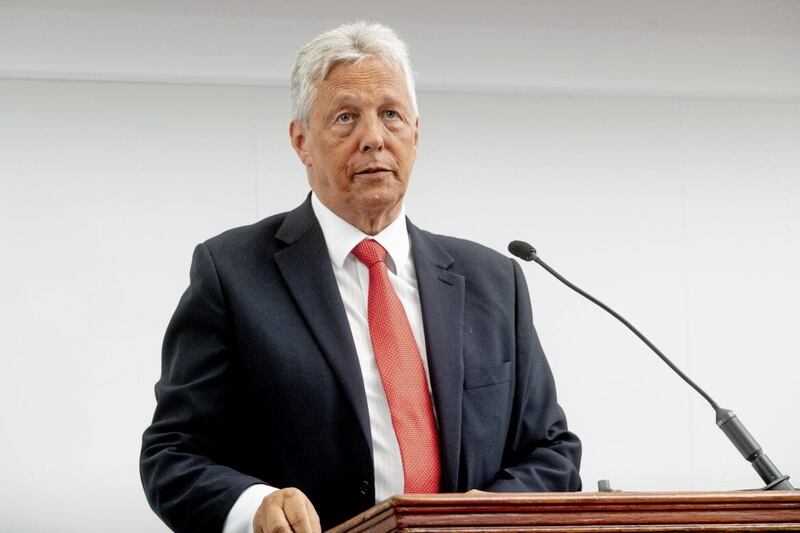 Former DUP leader Peter Robinson, pictured giving a lecture at Queen&#39;s University Belfast in 2018 