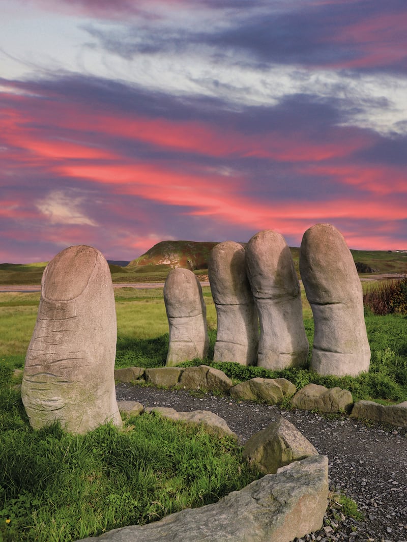 The Hand of Doagh, a scultpure created by artist Danny O’Donnell, is a poignant work of art, which represents all that is good about the human hand. It is situated in the car park opposite Doagh Famine Village, which traces the changing times of Ireland from the 1800s to the present day.