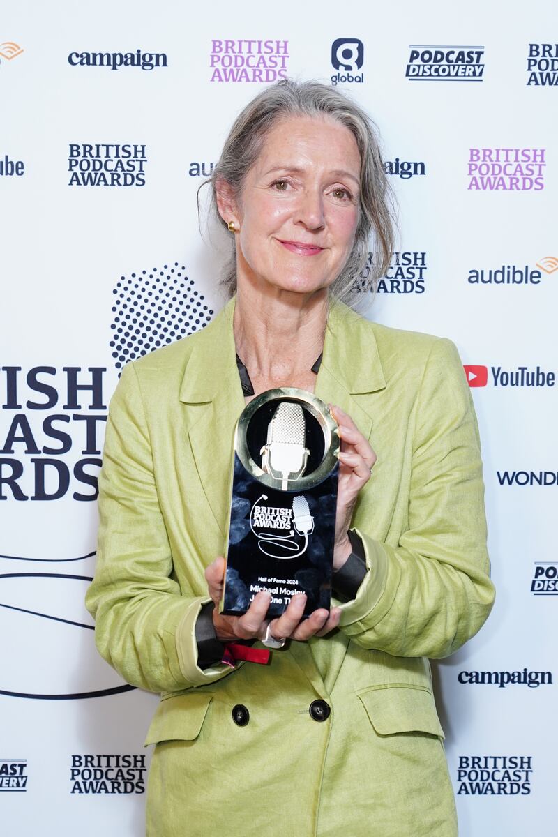 Clare Bailey Mosley with the Hall of Fame award at the British Podcast Awards