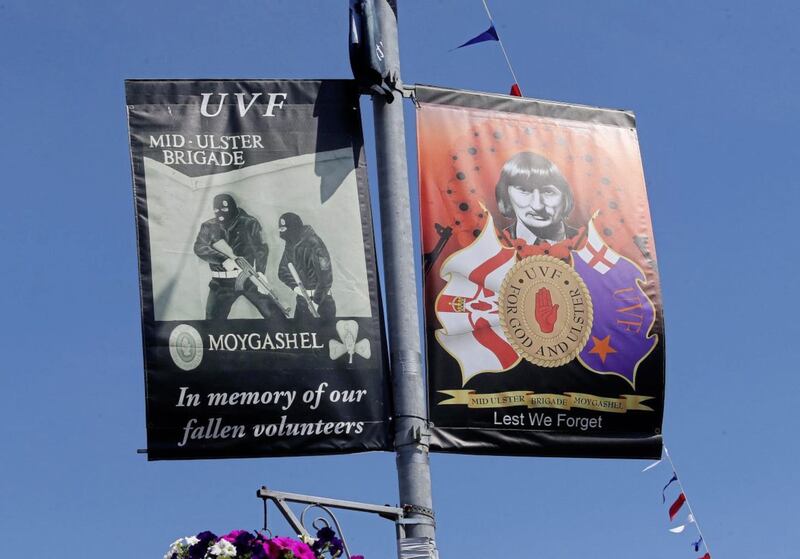Loyalist banners glorifying the UVF  and Wesley Somerville in Moygashel