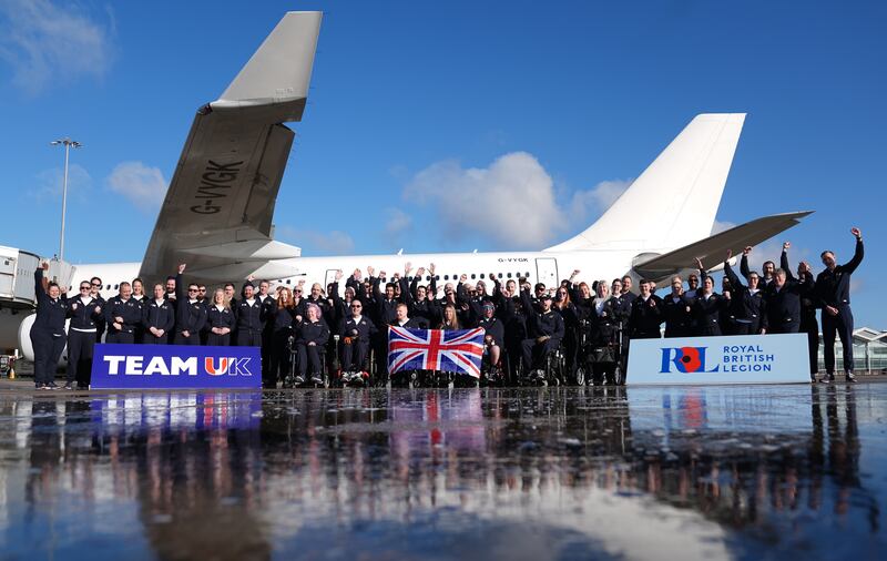 Royal British Legion’s Team UK on the tarmac at Birmingham Airport as the team depart for the Invictus Games in Canada