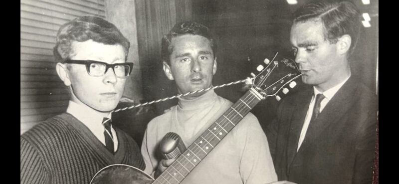 Pat McEniff (right) with Paul Brady (left) and Cormac McCready, who would also sing in the Holyrood hotel 