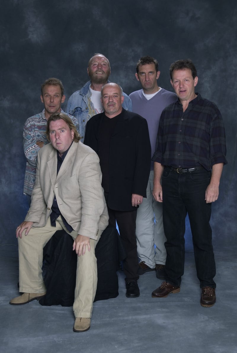 Kevin Whately with the stars of Auf Wiedersehen, Pet