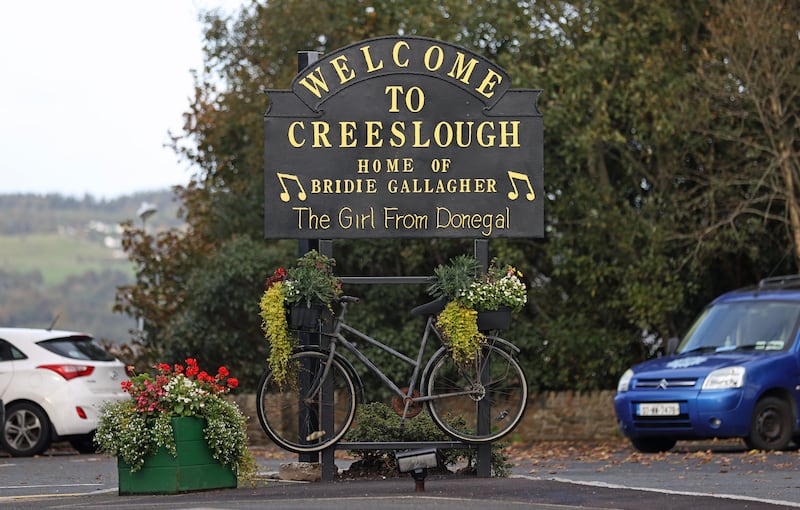 A welcome sign in the village of Creeslough, Co Donegal