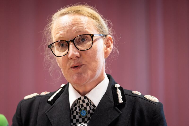 Merseyside Police Chief Constable Serena Kennedy speaking to the media at Southport community fire centre