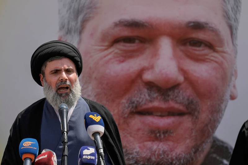 Senior Hezbollah leader Hashem Safieddine addressed mourners in Lebanon (AP)
