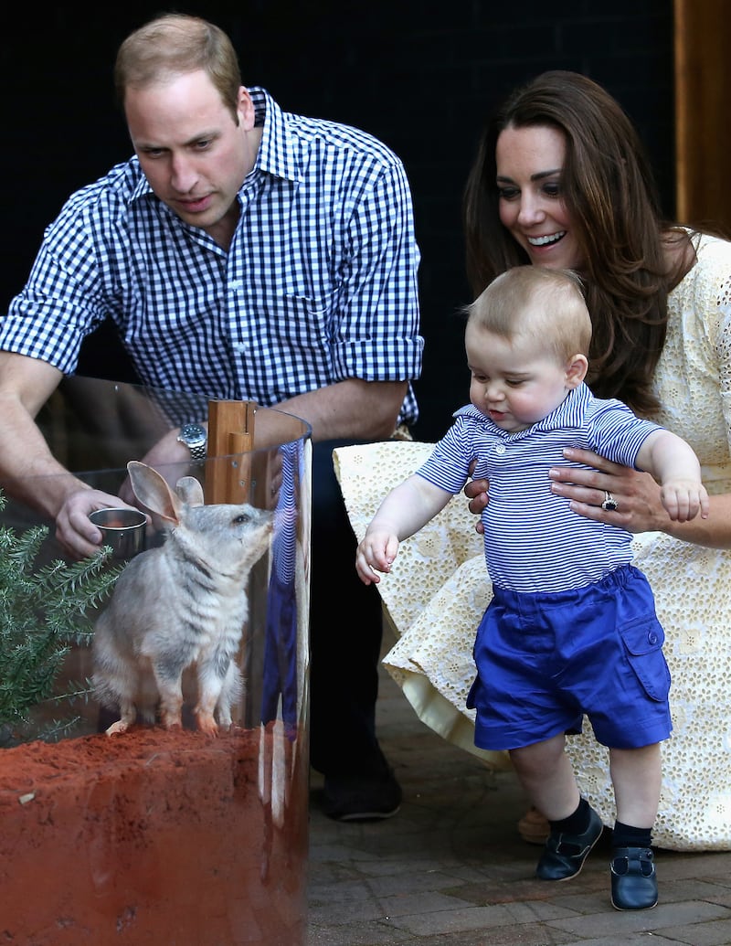 William, Kate and Prince George meet a bilby called George at Taronga Zoo in Sydney in 2014