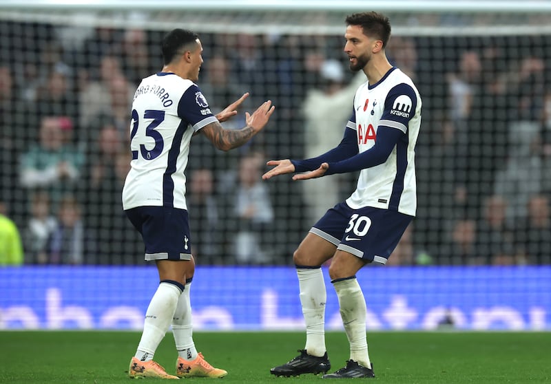 Rodrigo Bentancur (right) celebrates his second-half goal