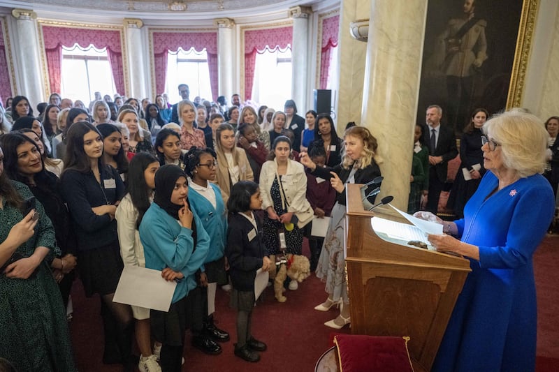 Camilla speaks during a reception to celebrate International Women’s Day in March