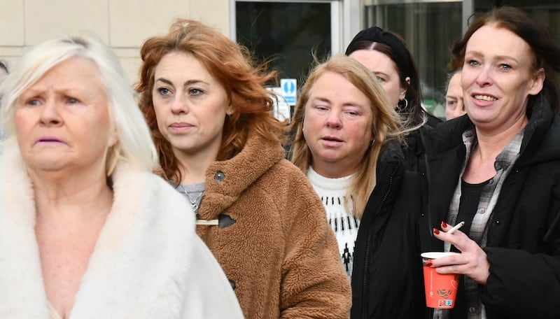 Alan Lewis - PhotopressBelfast.co.uk         1-2-2024
UVF murder victim Ian Ogle’s widow Vera, (2nd right), leaves Belfast Crown Court in an emotional state after seeing two men plead guilty to her father’s murder.
Court Copy by Ashleigh McDonald via AM News
Mobile :  07968 698207