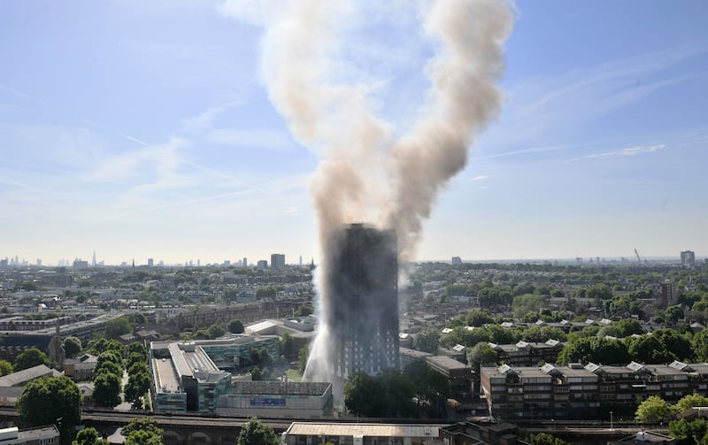 Smoke billows from the fire that engulfed the 24-storey Grenfell Tower in west London