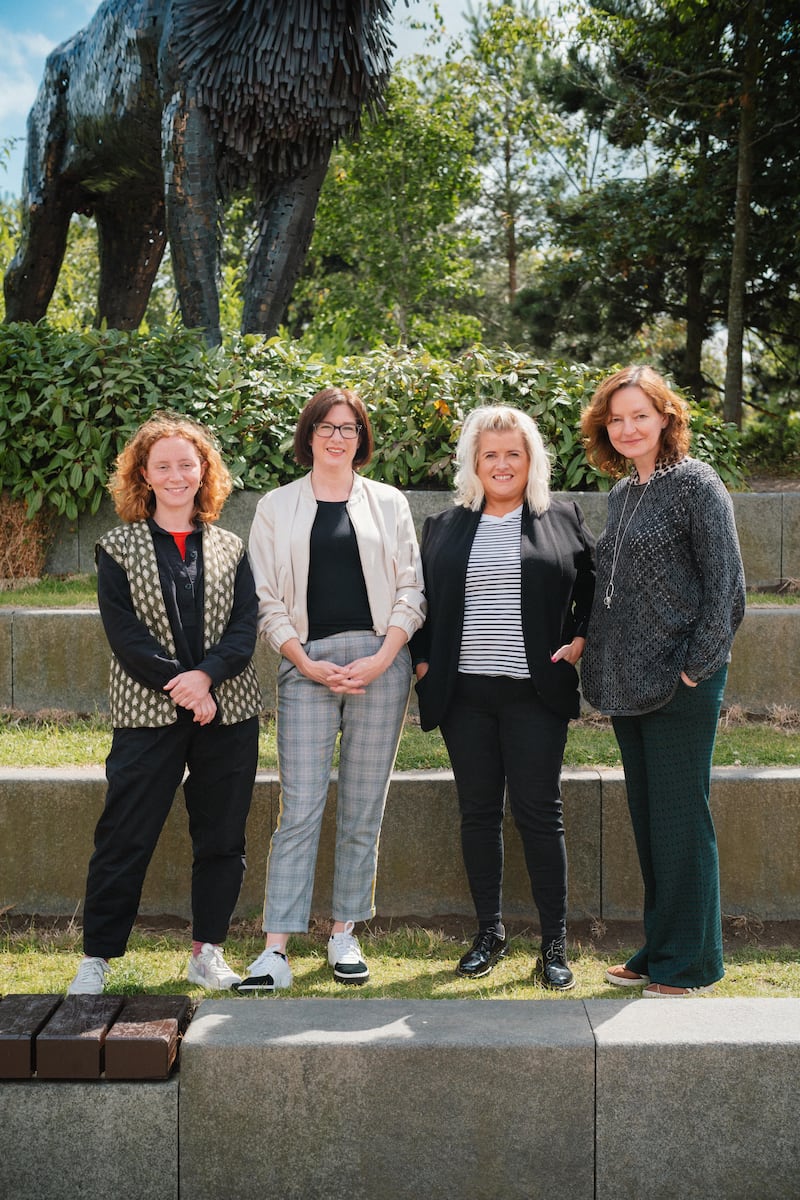 Alice Malseed (Writer), Rachel Kennedy (EastSide Arts), Gilly Campbell (Arts Council of Northern Ireland) and Paula McFetridge (Director) at the launch of Three Pay Days, which premieres at the EastSide Arts Festival on July 31. Photo by Johnny Frazer