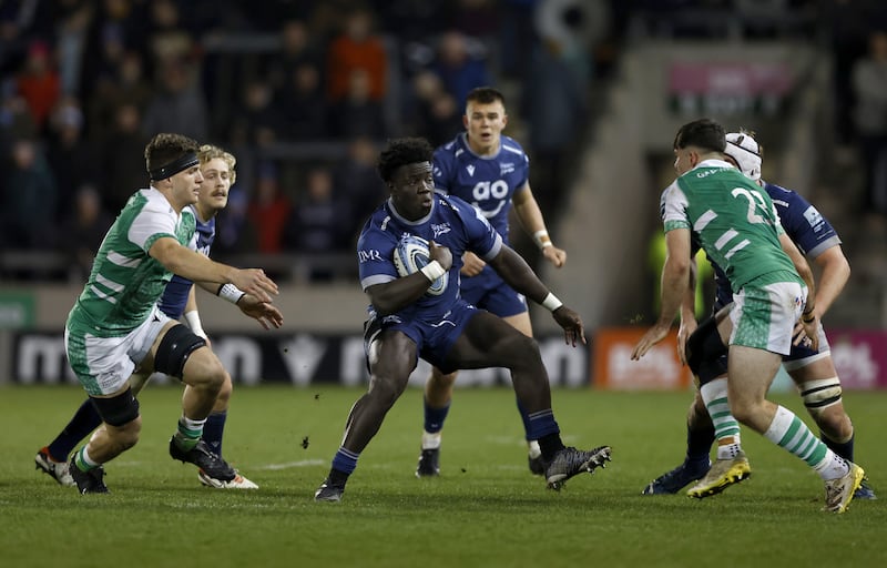 Sale prop Asher Opoku-Fordjour, with ball, has been added to England’s squad