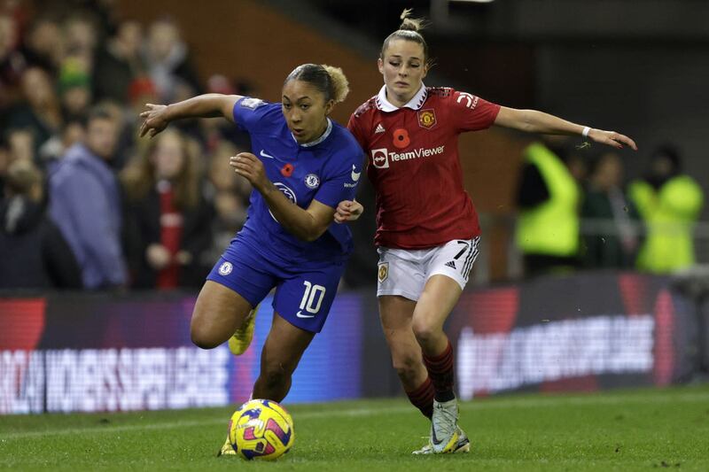 Chelsea’s Lauren James and Manchester United’s Ella Toone in action (Richard Sellers/PA)