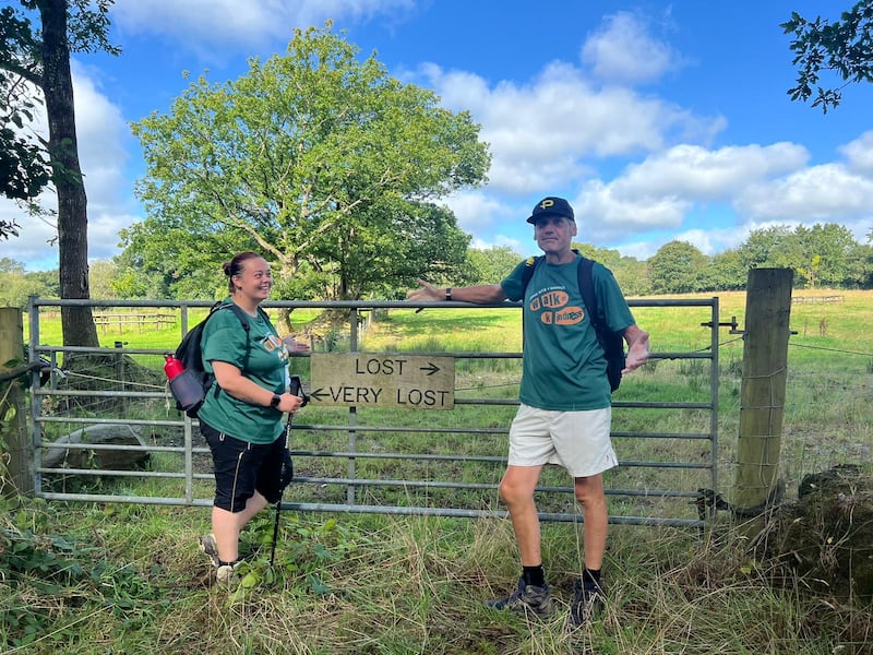 Chloe Ward and Mick Jagger on the Walk of Kindness in Wales.