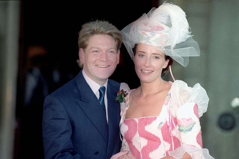 Emma Thompson wore a pink and white gown when she married Kenneth Branagh in 1989