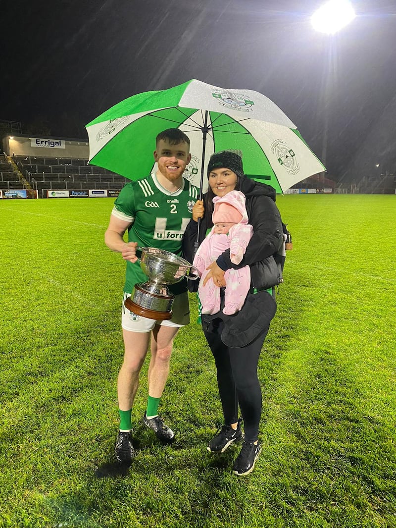 Ciaran Brooks with wife Nicole and daughter Aoife after the Derry final. Aoife was two months to the day that afternoon, and was christened last weekend after a week of wild celebrations in the 'Bridge.