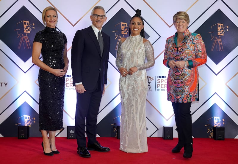 Gabby Logan (left) and Alex Scott (second right) are also among the names in contention to replace Lineker (second left)