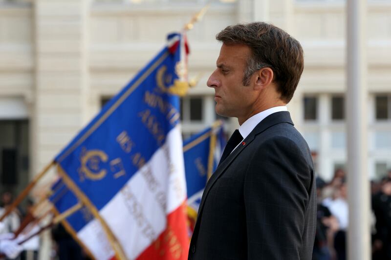 The Prime Minister joined French president Emmanuel Macron, pictured, and German chancellor Olaf Scholz in issuing a joint statement on the situation in the Middle East (Alain Jocard, Pool via AP)