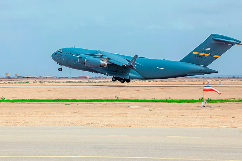 A US Air Force plane takes off from the nation’s last military base in Niger (Omar Hama/AP)