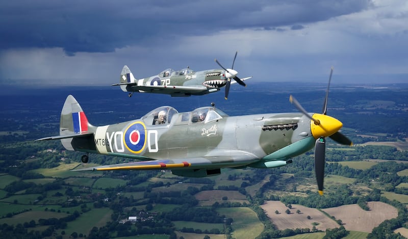 Ms Hall and Ms Barron took to the skies in a pair of Spitfires