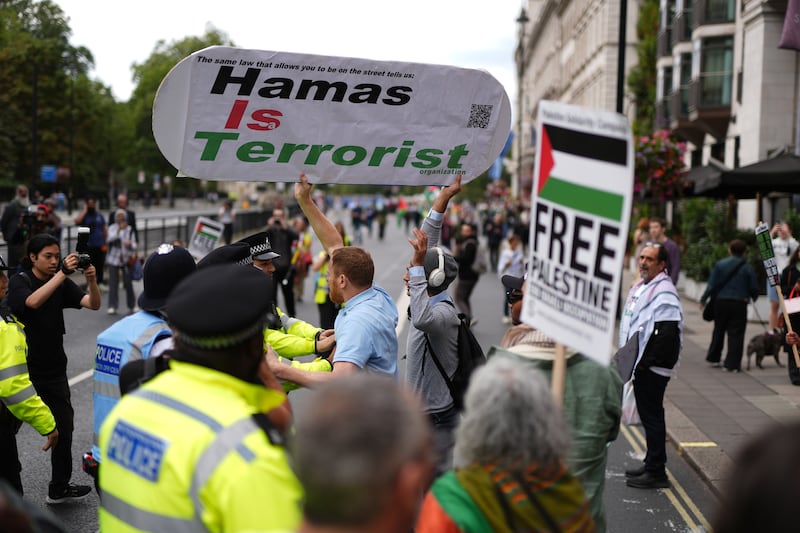 Counter-protesters briefly held up the demonstration