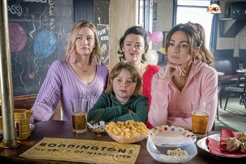 Brassic Season 3: Joanna Higson as Sugar, Jude Riordan as Tyler, Bronagh Gallagher as Carol and Michelle Keegan as Erin 