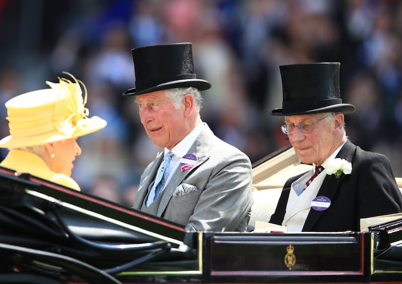 Lord Fellowes with Queen Elizabeth II and Charles at Royal Ascot