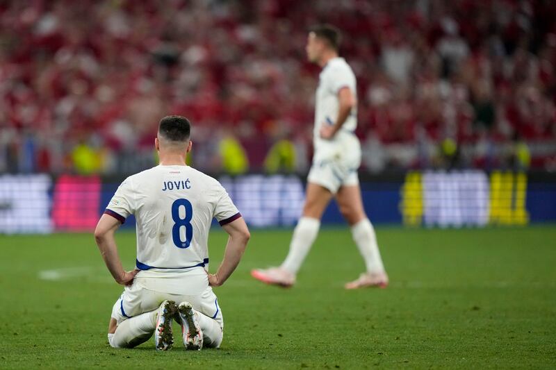 Serbia were dumped out of Euro 2024 after a goalless draw with Denmark (Matthias Schrader/AP)