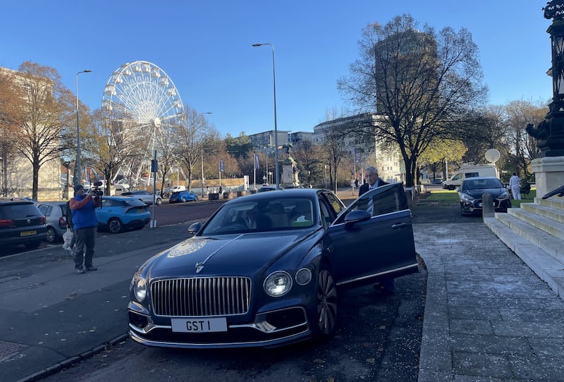 Sir Stanley Thomas leaving Cardiff Crown Court