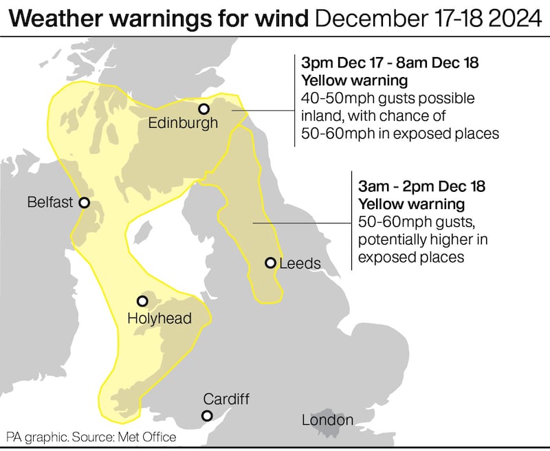 Weather warning for wind December 17-18