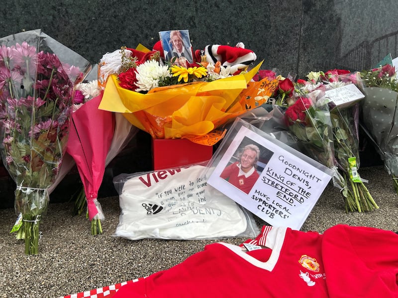 Tributes outside Old Trafford in memory of Denis Law