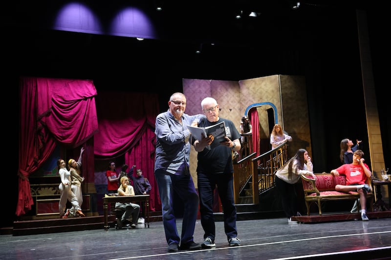 Tony Finnigan pictured with the cast at The Grand Opera House in Belfast.
PICTURE COLM LENAGHAN