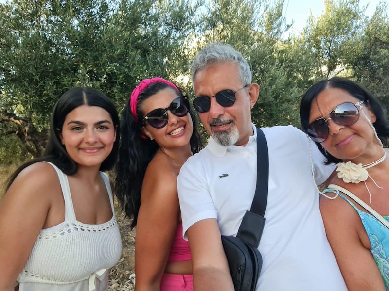 Undated handout of Natassa Adamou, 19 (far left) with older sister Sofia Adamou, 22 (second left) and their parents Adam Adamou, 57, and Tina Adamou, 58.