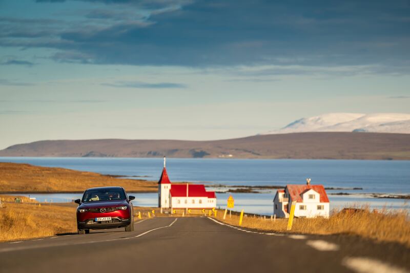 Despite Iceland’s rugged terrain, it’s one of the most advanced countries for electric cars. (Mazda)