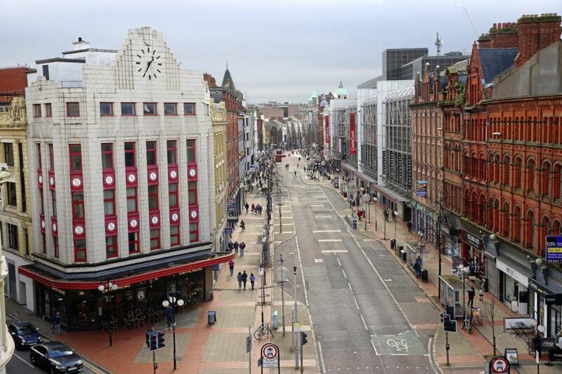 A view from the Art Deco style Bank of Ireland building in Royal Avenue Belfast which was opened up as part of the Open house Architecture Festival.Picture Mal McCann. 