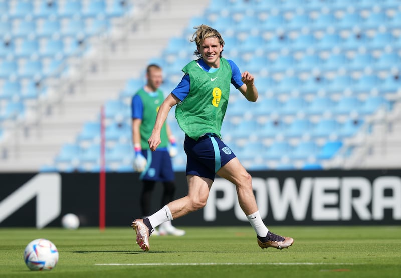 England’s Conor Gallagher during a training session at the Al Wakrah Sports Club Stadium in Qatar