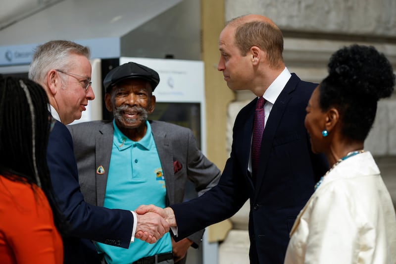 Michael Gove, Alford Gardner, William and Baroness Floella Benjamin at the unveiling of the National Windrush Monument at London Waterloo Station in June 2022