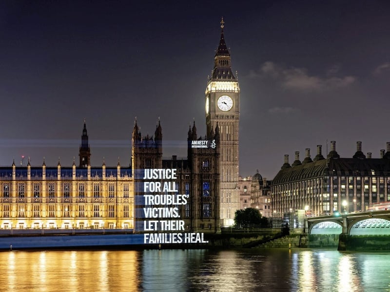 Reaction to the Troubles legacy bill at Westminster. Picture by Amnesty International/PA Wire