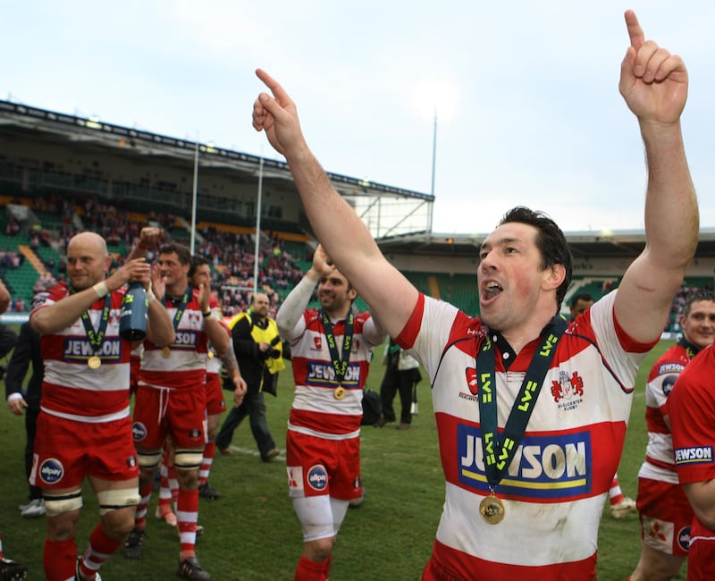 Tom Voyce celebrating a win with Gloucester