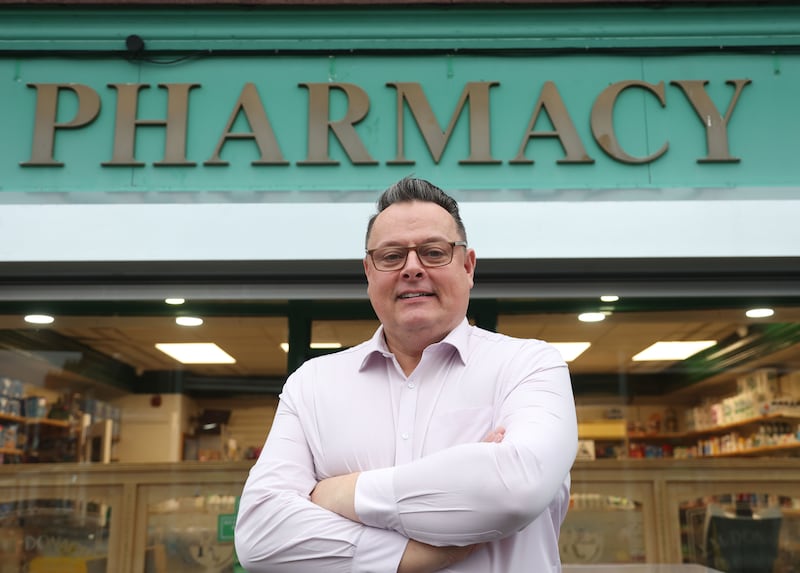 Pharmacy owner Paul McDonagh on the Falls Road in West Belfast speaks to The Irish News.
PICTURE COLM LENAGHAN