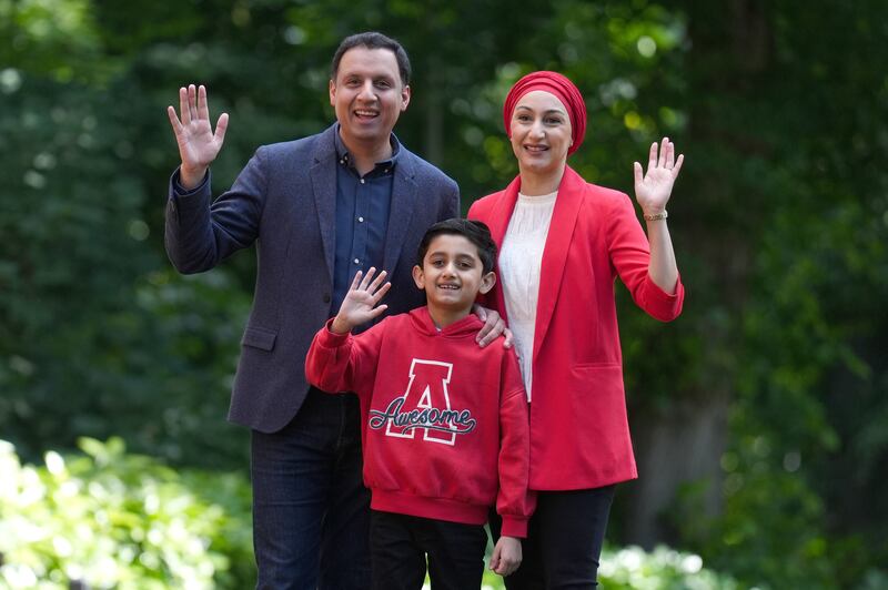 Anas Sarwar with his wife Furheen, and son Aliyan, eight