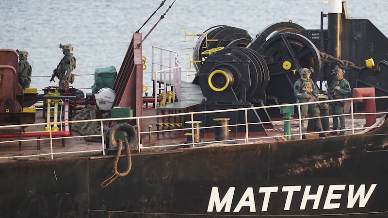 Military personnel boarded the cargo vessel named MV Matthew (Niall Carson/PA)