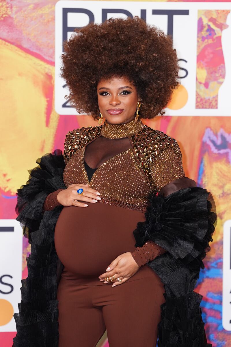 Fleur East showing off her pregnancy bump at the Brit Awards 2024