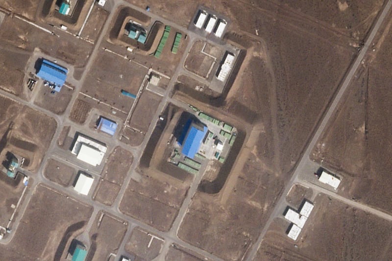 This satellite photo from Planet Labs PBC shows a large building at the Revolutionary Guard’s Shahroud Space Centre in Semnan province, Iran, before the strike (Planet Labs PBC via AP)