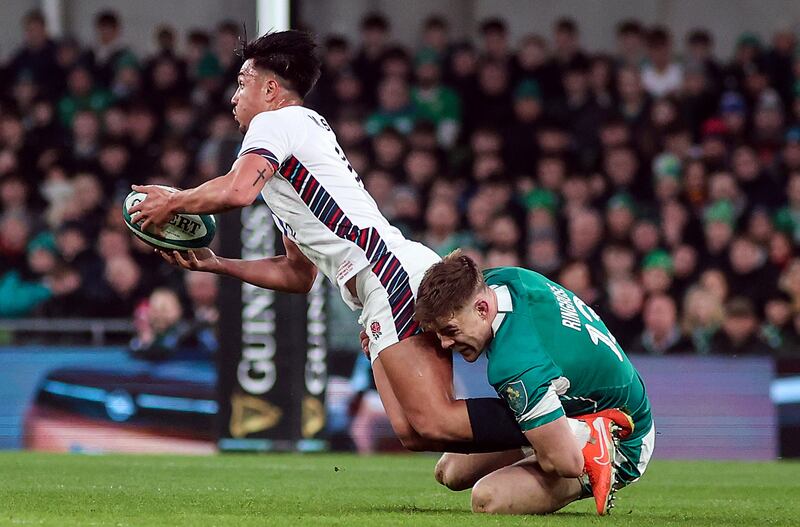 Garry Ringrose tackles Marcus Smith