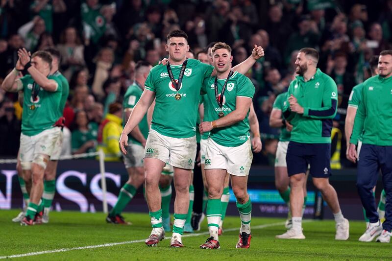 Fly-half Jack Crowley, right, is a big part of Ireland’s future