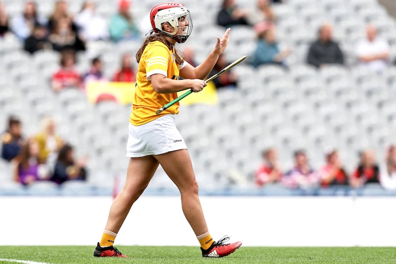 Antrim's Catriona Graham applauding a goal for her team