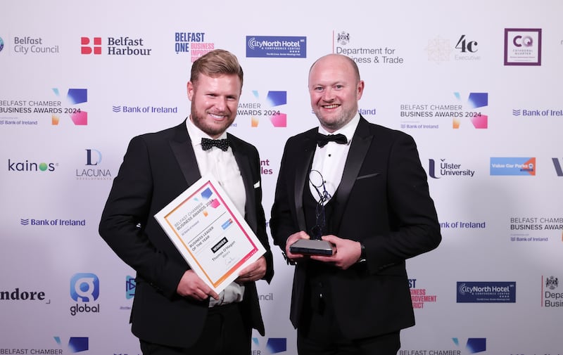 Diaceutics and its founder Peter Keeling, along with Weev co-founder Thomas O’Hagan, were among the major winners as Belfast Chamber celebrated the city’s business success stories at its annual Belfast Business Awards in Titanic Belfast